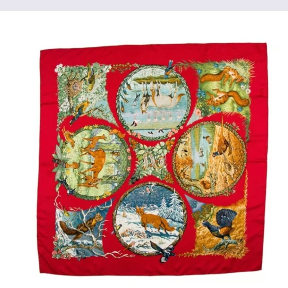 Hermes Les Quatre Saisons collectible colorful large silk scarf